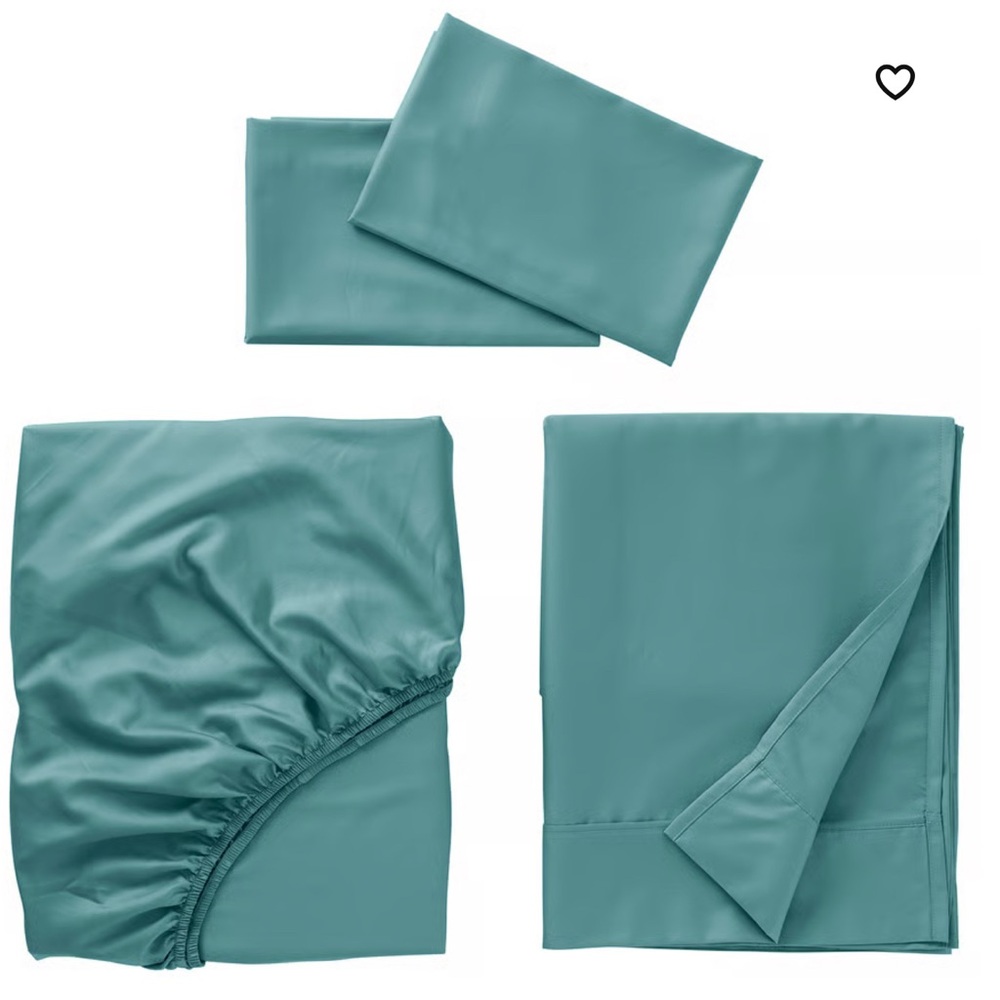 IKEA nattjasmin blue green silky full size duvet flat sheet pillow Bedding Set